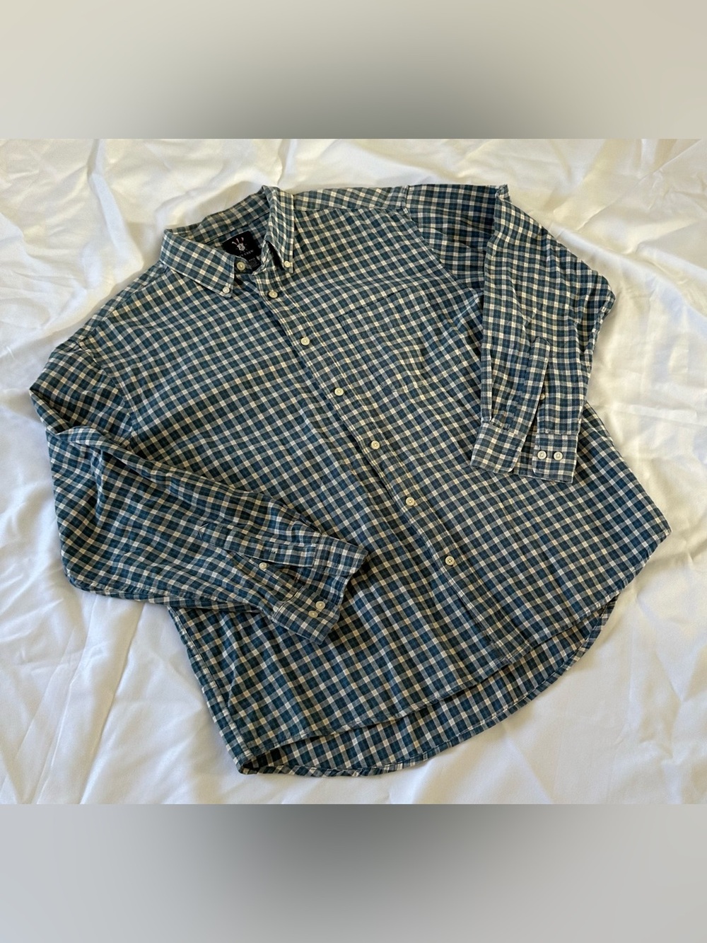 Men's Green & Blue Plaid Button-Down Shirt - Casual Long Sleeve